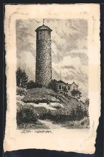 Künstler-AK Jena, Fuchsturm und Gebäude