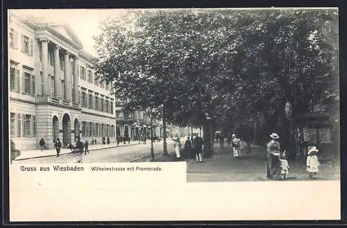 AK Wiesbaden, Partie an der Wilhelmstrasse mit Promenade