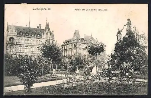 AK Ludwigshafen / Rhein, Partie am Jubiläums-Brunnen