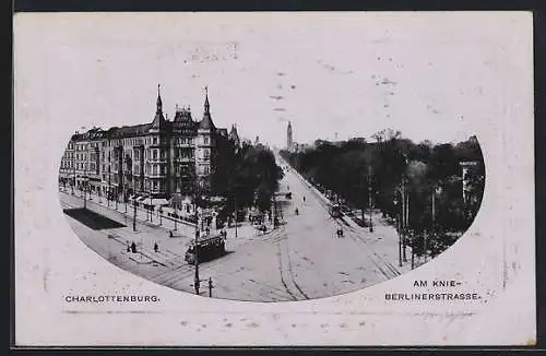 AK Berlin-Charlottenburg, Am Knie Ecke Berlinerstrasse mit Strassenbahn