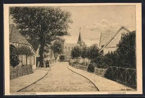 Künstler-AK Rotenburg i. Hann., Blick in die Bergstrasse