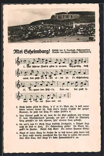 AK Scheibenberg, Ortsansicht, Lied Mei Scheimbarg!