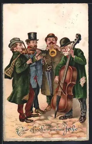 AK Musikquartett mit Blasinstrumenten, Geige und Bass