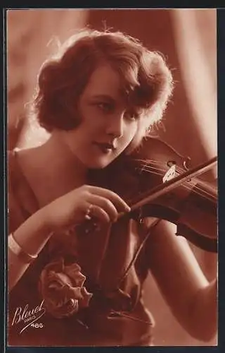 AK Junge Frau mit Geige, Portrait