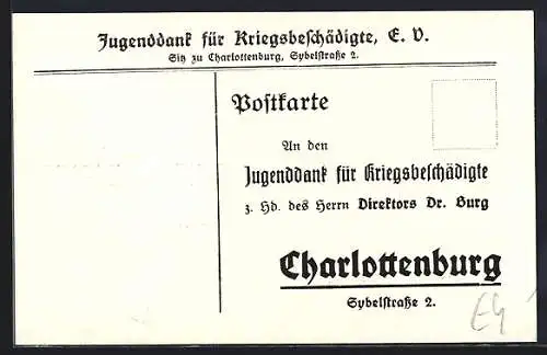 AK Berlin-Charlottenburg, Jugenddank für Kriegsbeschädigte, Sybelstrasse 2