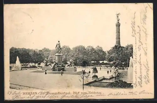 AK Berlin, Blick vom Reichstag auf das Bismarckdenkmal