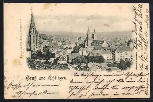 AK Esslingen / Neckar, Teilansicht mit Kirche