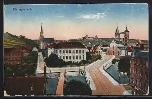 AK Esslingen a. N., Strassenpartie mit Kirche