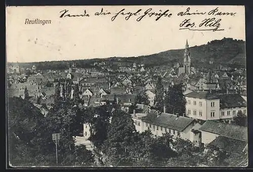 AK Reutlingen, Teilansicht mit Kirche