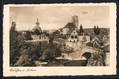 AK Lauffen a. Neckar, Kirche mit Burg und Kriegerdenkmal