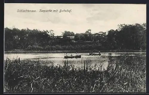 AK Berlin-Schlachtensee, Seepartie mit Bahnhof