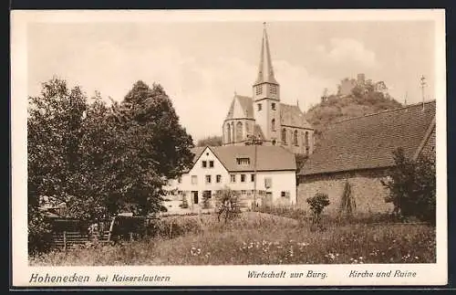 AK Hohenecken bei Kaiserslautern, Gasthaus zur Burg, Kirche und Ruine