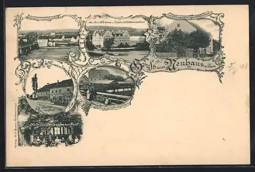 AK Neuhaus / Inn, Gasthof zur Post, Kloster, Hellmaiers Gastgarten