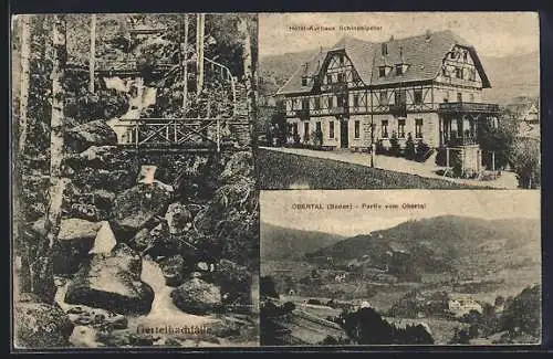 AK Bühlertal, Hotel-Kurhaus Schindelpeter, Gertelbachfälle, Ortsansicht
