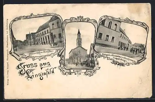 AK Lingenfeld, Gasthaus Pfälzer Hof, Metzgerei & Kolonialwaren-Handlung von Michael Magin, Kirchplatz