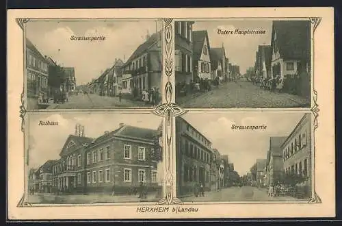 AK Herxheim / Pfalz, Strassenpartie, Rathaus, Untere Hauptstrasse