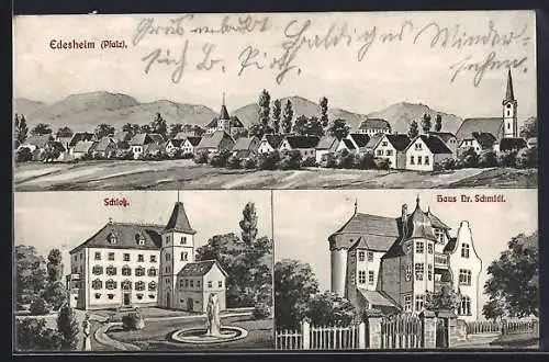 Künstler-AK Edesheim /Pfalz, Teilansicht, Schloss, Haus Dr. Schmidt