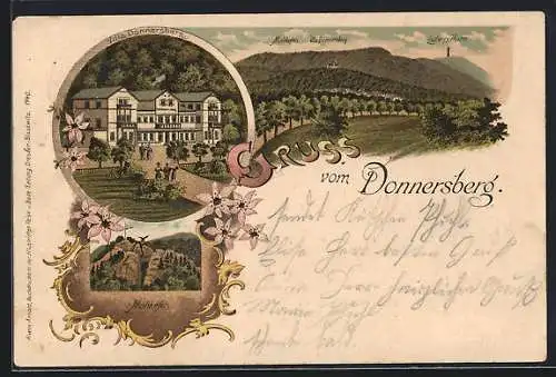 Lithographie Dannenfels, Moltkefels und Villa Donnersberg