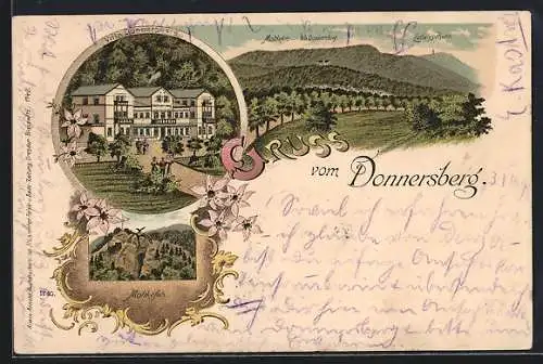 Lithographie Dannenfels, Moltkefels und Villa Donnersberg