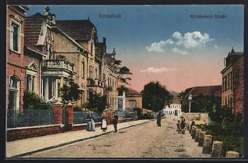 AK Grünstadt / Pfalz, Kirchheimer Strasse mit Anwohnern