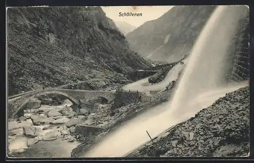 AK Schöllenen, Wasserfall und Steinbrücke