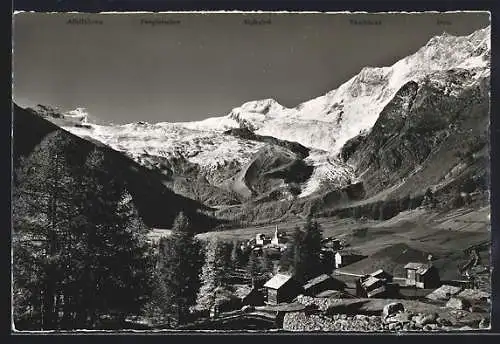 AK Saas-Fee, Ansicht mit Allalinhorn, Feegletscher und Alphubel