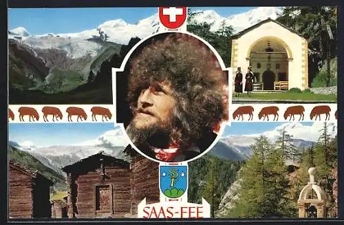 AK Saas-Fee, Allalin-Alphubel, Alte Stadel und Kapellenweg