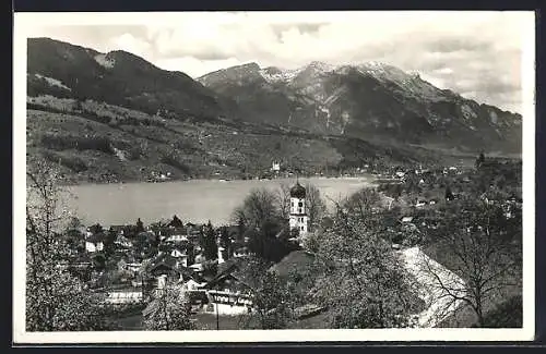 AK Sachseln, Ortsansicht mit Sarnersee und Pilatus