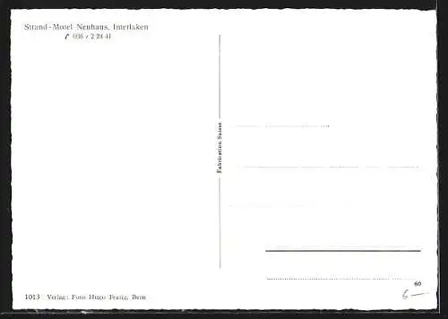 AK Interlaken, Strand-Motel Neuhaus gegen die Berge