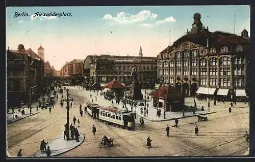 AK Berlin, Alexanderplatz mit Strassenbahn