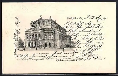 Präge-AK Frankfurt am Main, Opernhaus und geprägter Rahmen mit Rosen