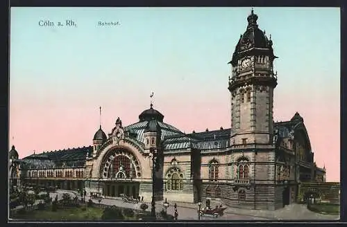 Goldfenster-AK Cöln a. Rh., Bahnhof mit leuchtenden Fenstern