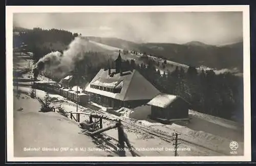 AK Bärental /Schwarzwald, Bahnhof im Winter aus der Vogelschau