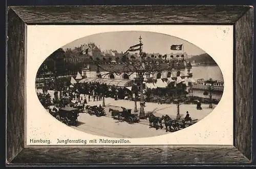 Präge-AK Hamburg-Neustadt, Jungfernstieg mit Cafe Alsterpavillon, Passepartout