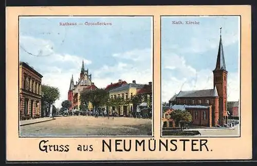 AK Neumünster, Grossflecken, Rathaus, Katholische Kirche