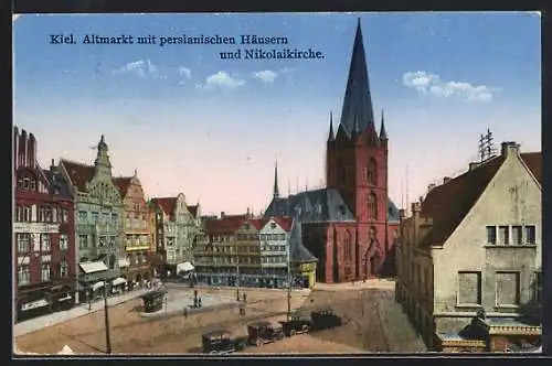 AK Kiel, Altmarkt mit persianischen Häusern und Nikolaikirche