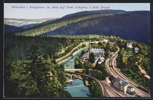 AK Zschopau / Sächs. Erzgeb., Panoramablick auf Ort und Wilischtal