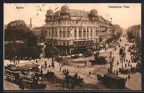 AK Berlin-Tiergarten, Potsdamer Platz mit Strassenbahn