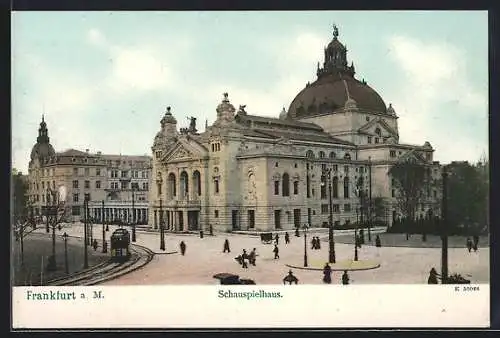 AK Frankfurt a. M., Schauspielhaus mit Strassenbahn