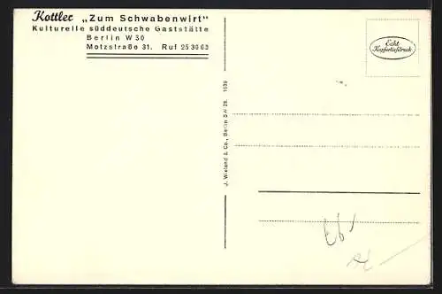 Künstler-AK Berlin-Schöneberg, Gasthaus Zum Schwabenwirt, Motzstrasse 31, Rückenansicht von Reiter