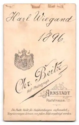 Fotografie Chr. Beitz, Arnstadt, Poststrasse, Karl Wiegand im Jahr 1896