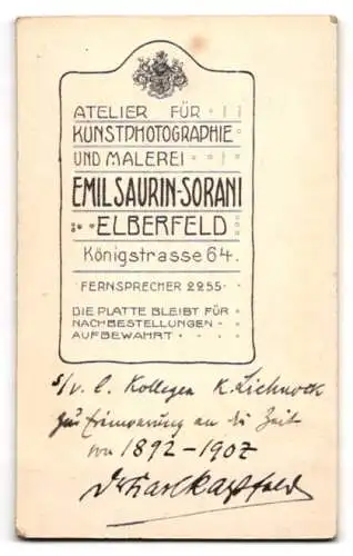 Fotografie E. Saurin-Sorani, Elberfeld, Königstrasse 64, Dr. Karl Kapfeld im Porträt