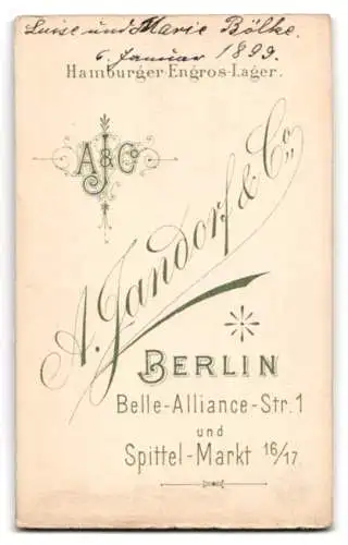 Fotografie A. Jandorf &amp Co., Berlin, Belle-Alliance-Str. 1, Luise und Marie Bölke im Januar 1899