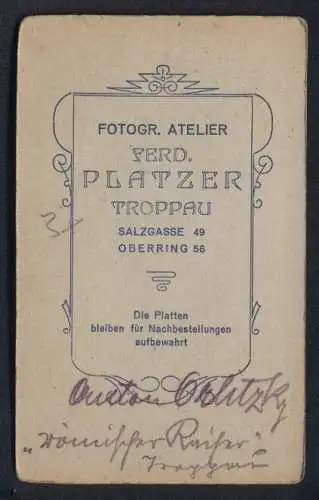 Fotografie Ferd. Platzer, Troppau, Salzgasse 49, Anton Orlitzky in kariertem Anzug