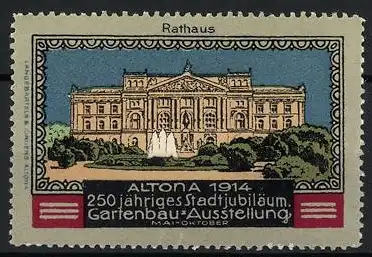 Reklamemarke Altona 1914, 250-jähriges Stadtjubiläum, Rathaus und Gartenbau-Ausstellung