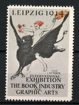 Reklamemarke Leipzig 1914, International Exhibition of the Book Industry, geflügelte Kreatur