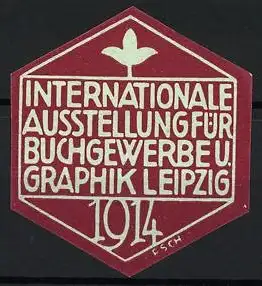 Reklamemarke Leipzig, Internationale Ausstellung für Buchgewerbe u. Graphik 1914, weisse Blume