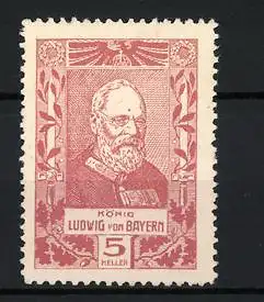 Reklamemarke König Ludwig von Bayern, Porträt, 5 Heller