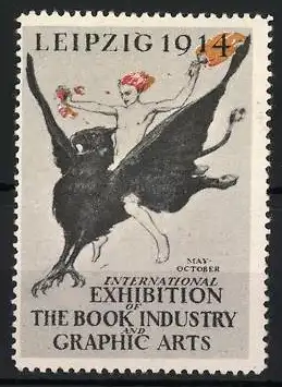 Reklamemarke Leipzig 1914, International Exhibition of the Book Industry and Graphic Arts, geflügeltes Fabelwesen