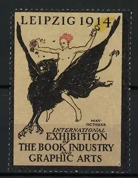 Reklamemarke Leipzig 1914, International Exhibition of the Book Industry and Graphic Arts, geflügelte Kreatur